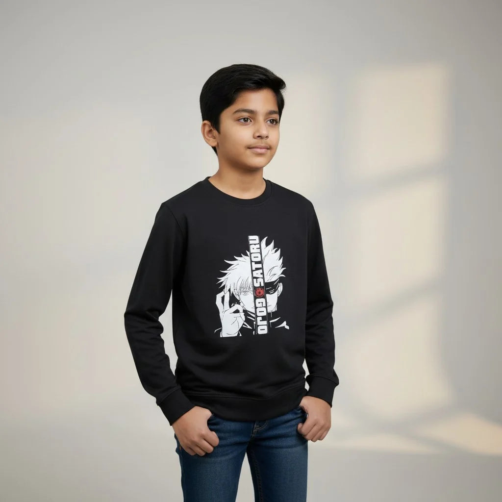 Black anime printed full sleeve T-shirt for boys