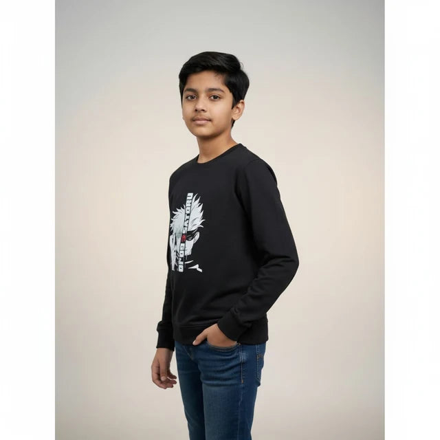 Boys Black Anime Printed T-Shirt – Full Sleeve Graphic Tee