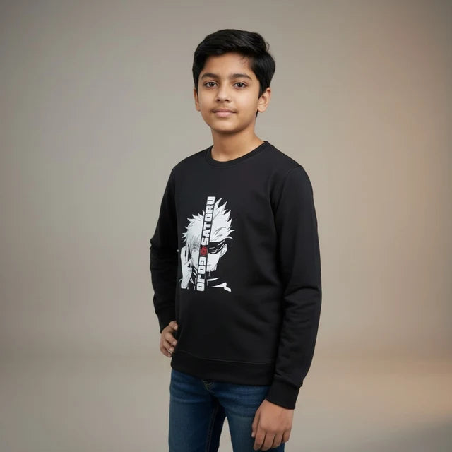 Boys Black Anime Printed T-Shirt – Full Sleeve Graphic Tee