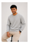 Men's premium grey cotton blend crewneck sweatshirt, 88% cotton and 12% polyester, styled for everyday wear