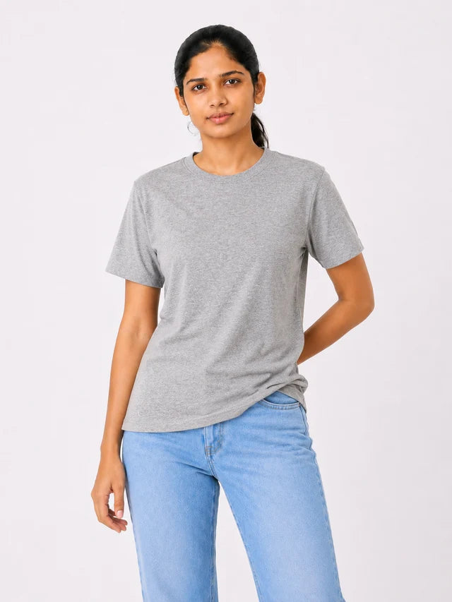 Women's 100% Cotton T-Shirt – Grey | Bio-Washed Breathable Tee