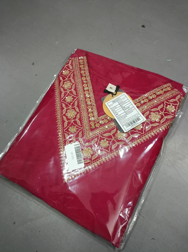 Pink Cotton Blend Embroidered Straight Kurta with Pant
