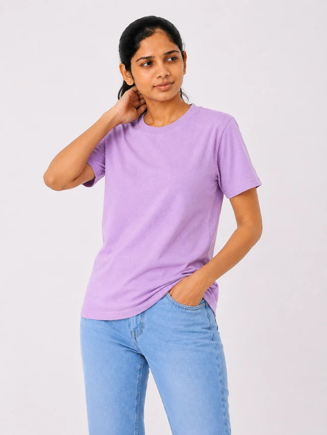 Women's 100% Cotton T-Shirt – Lavender | Bio-Washed Soft Tee
