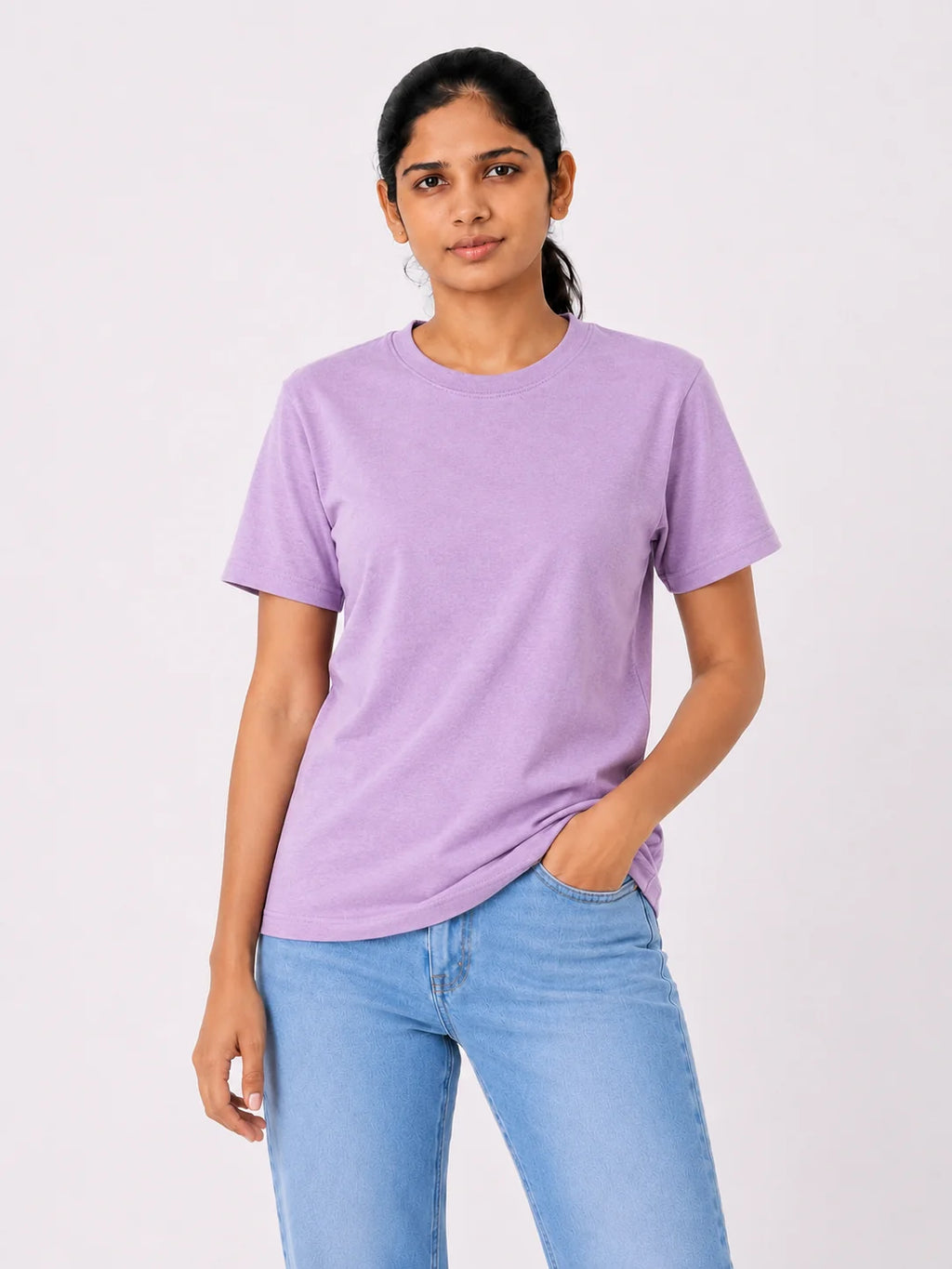 Women's lavender 100% cotton bio-washed T-shirt by 365BC