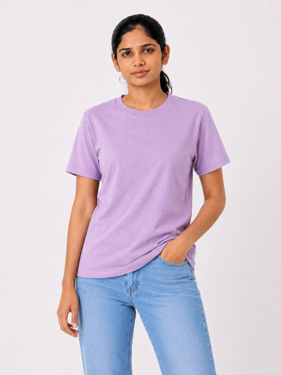 Women's lavender 100% cotton bio-washed T-shirt by 365BC