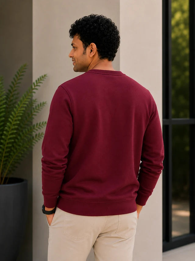 Men's Premium Cotton Crewneck Sweatshirt – Maroon | Stylish Men's Sweatshirt