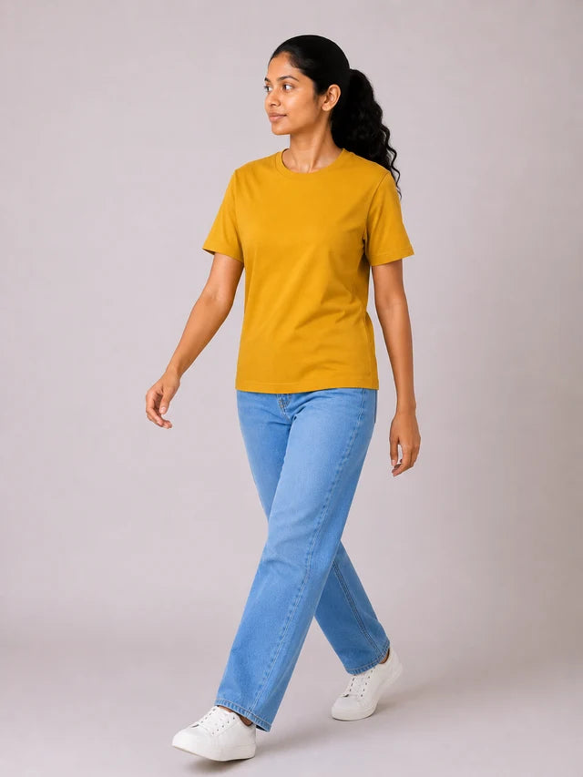 Women's 100% Cotton T-Shirt – Mustard Yellow | Bio-Washed Tee
