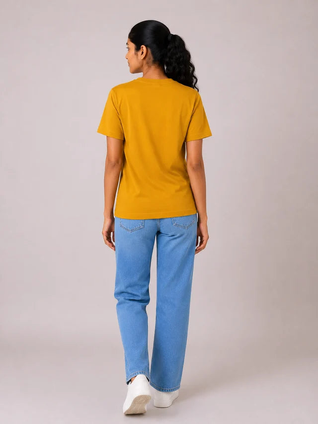 Women's 100% Cotton T-Shirt – Mustard Yellow | Bio-Washed Tee