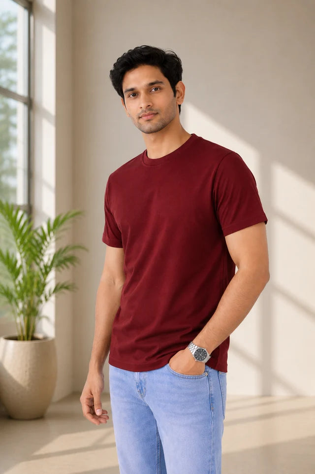 Men's maroon 100% cotton 180 GSM regular fit T-shirt by 365BC