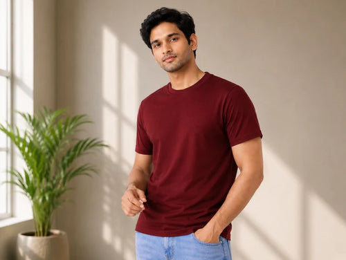 Men's Maroon 100% Cotton T-Shirt | 180 GSM Premium Regular Fit