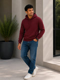 Men's premium maroon cotton blend hoodie, 88% cotton and 12% polyester, styled for everyday wear