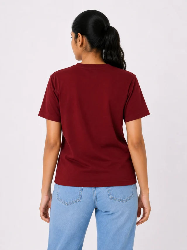 Women's 100% Cotton T-Shirt – Maroon | Bio-Washed Soft Tee