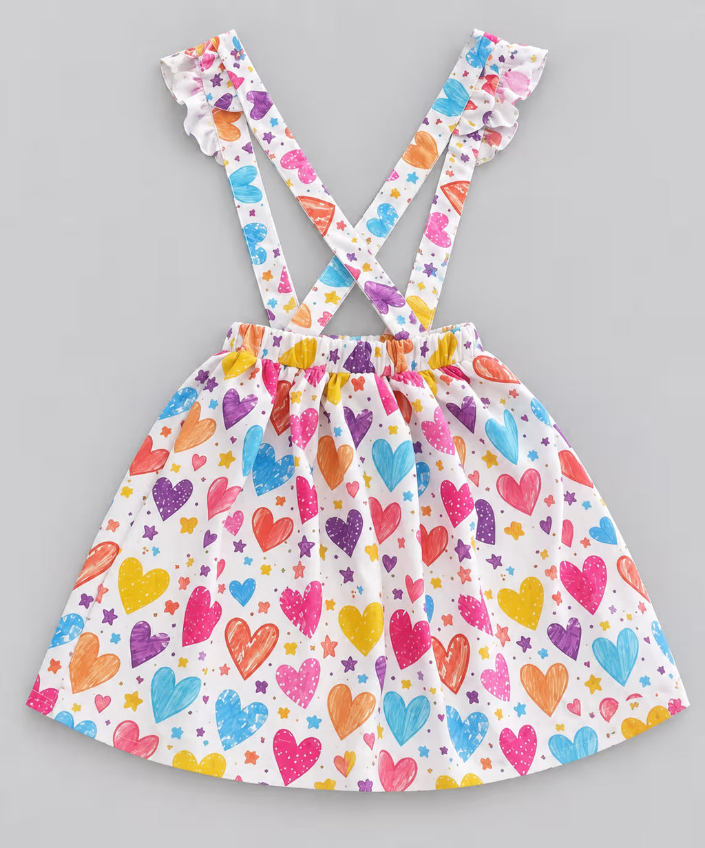 Mustard Yellow Heart Print Suspender Dress Set for Girls