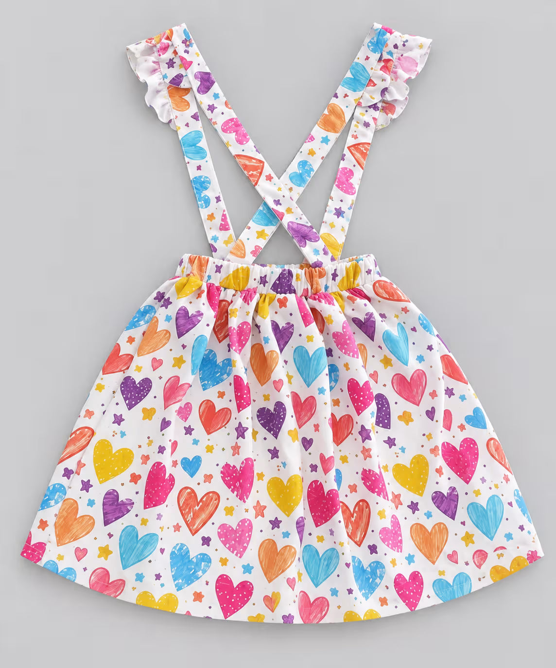 Mustard Yellow Heart Print Suspender Dress Set for Girls