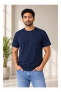 365BC men's navy blue 100% cotton 180 GSM regular fit T-shirt