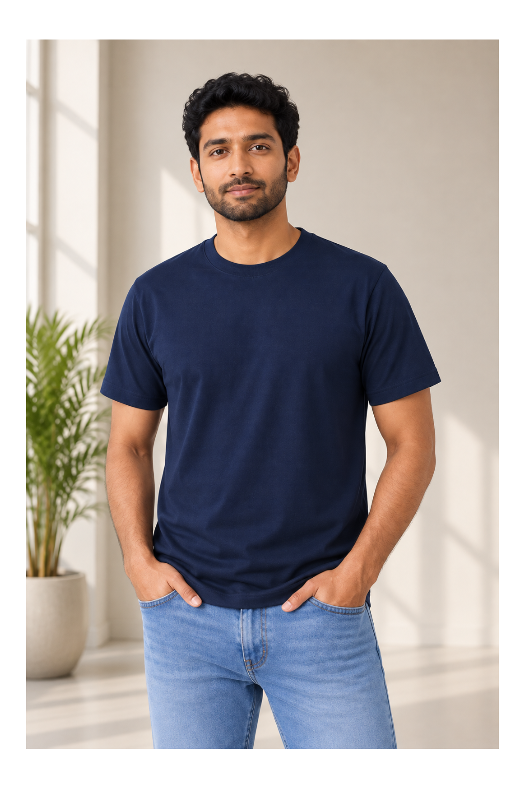 365BC men's navy blue 100% cotton 180 GSM regular fit T-shirt