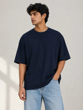 365BC men's navy blue 240 GSM 100% cotton French Terry oversized T-shirt