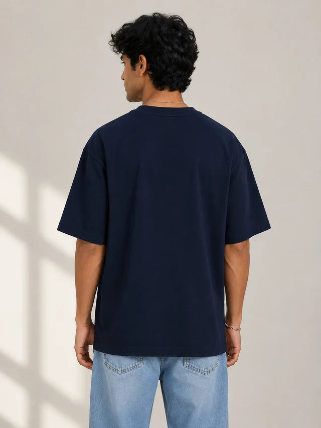Men's Navy Blue 240 GSM 100% Cotton French Terry Oversized T-Shirt