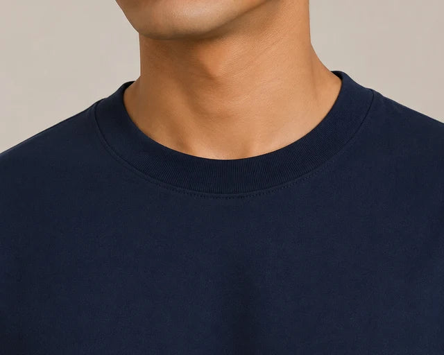 Men's Navy Blue 240 GSM 100% Cotton French Terry Oversized T-Shirt