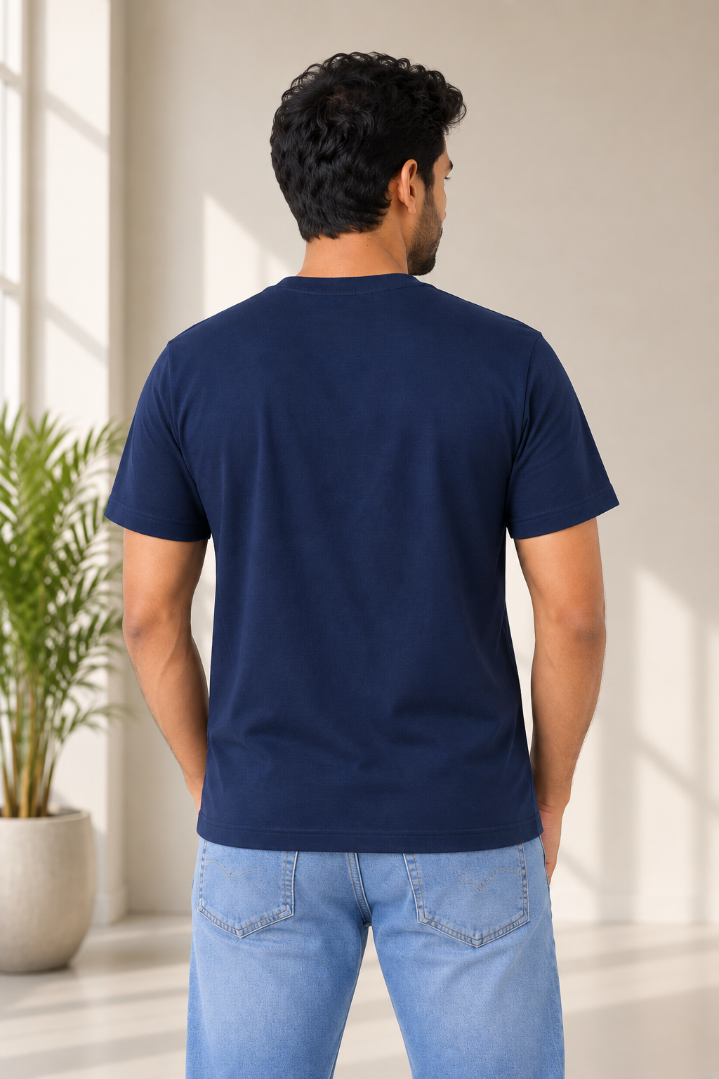 Men's Navy Blue 100% Cotton T-Shirt | 180 GSM Premium Regular Fit