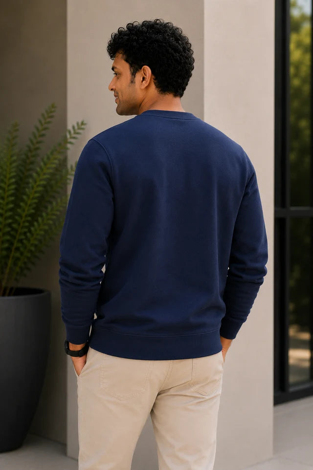 Men's Premium Cotton Crewneck Sweatshirt – Navy Blue | Winter Sweatshirt