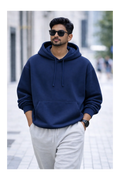 Men's navy blue 430 GSM heavyweight oversized hoodie with a relaxed streetwear fit