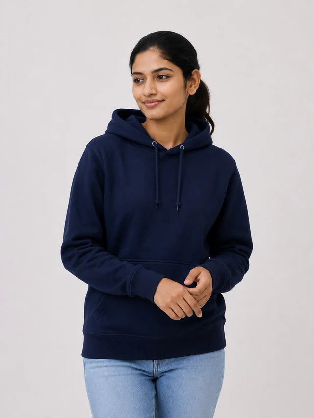 Women's navy blue premium cotton hoodie – soft casual hoodie for women – 365BC