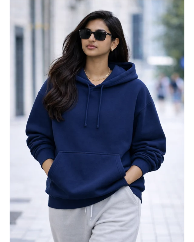 Women's navy blue oversized 430 GSM cotton hoodie – 365BC