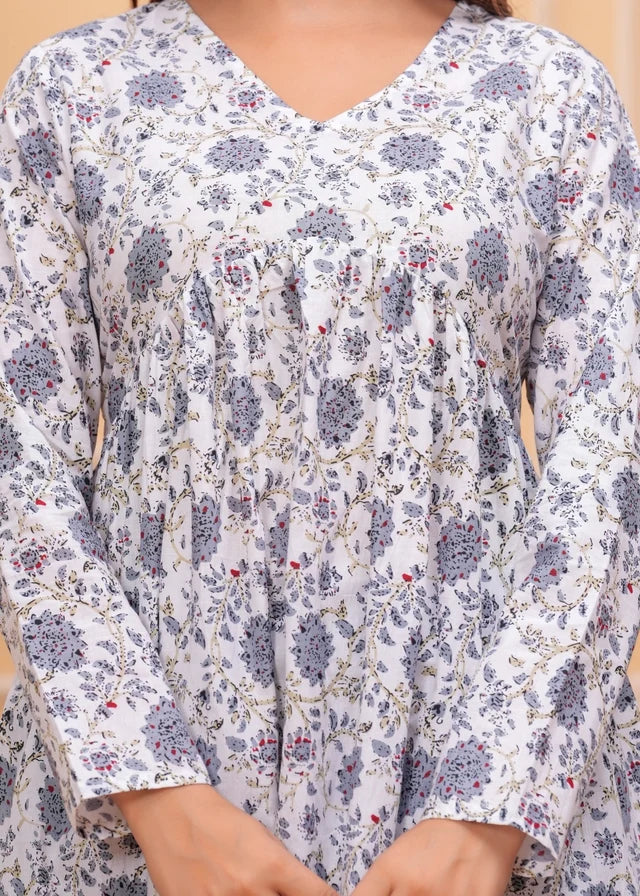 Off-White Floral Printed Cotton Alia Top