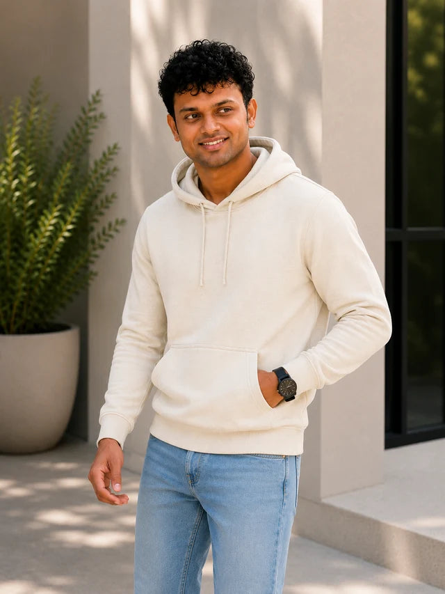 Men's Premium Cotton Hoodie – Off White | Everyday Hoodie for Men