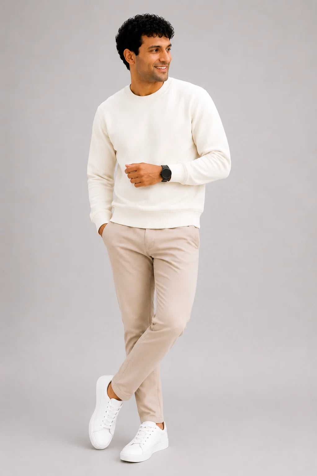 Men's Premium Cotton Crewneck Sweatshirt – Off White | Soft Winter Wear