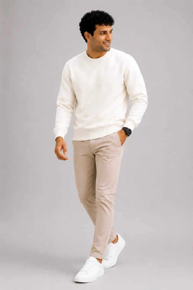 Men's Premium Cotton Crewneck Sweatshirt – Off White | Soft Winter Wear