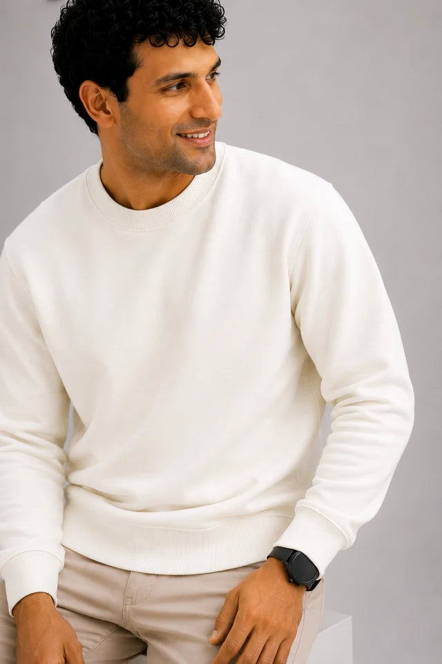 Men's Premium Cotton Crewneck Sweatshirt – Off White | Soft Winter Wear