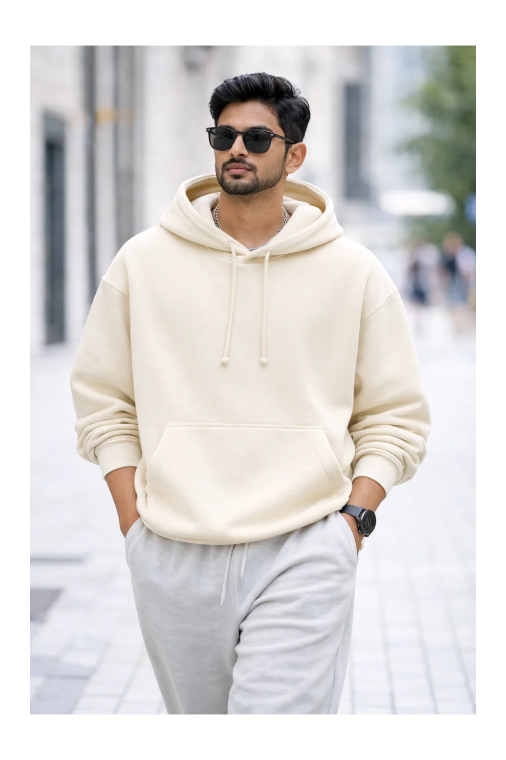 Men's off white 430 GSM heavyweight oversized hoodie with a relaxed streetwear fit