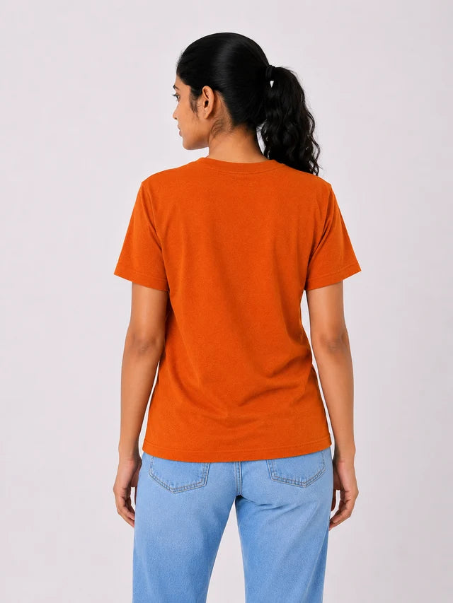Women's 100% Cotton T-Shirt – Orange | Bio-Washed Cotton Tee