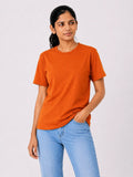 Women’s orange 100% cotton bio-washed T-shirt by 365BC
