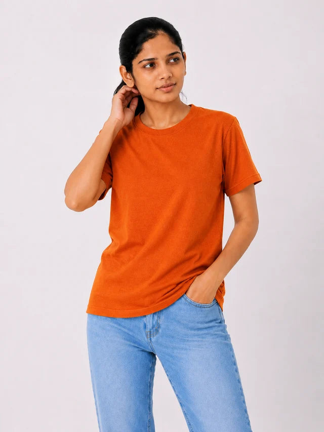 Women's 100% Cotton T-Shirt – Orange | Bio-Washed Cotton Tee