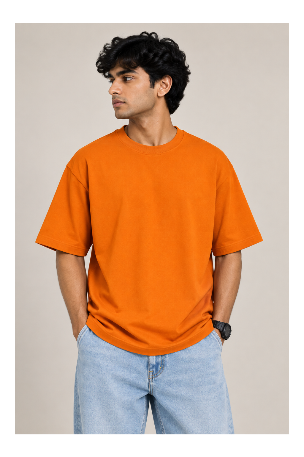 365BC men's orange 210 GSM 100% cotton oversized T-shirt
