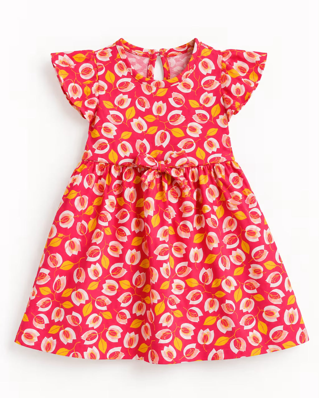 Pink Floral Tie-Waist Dress for Girls