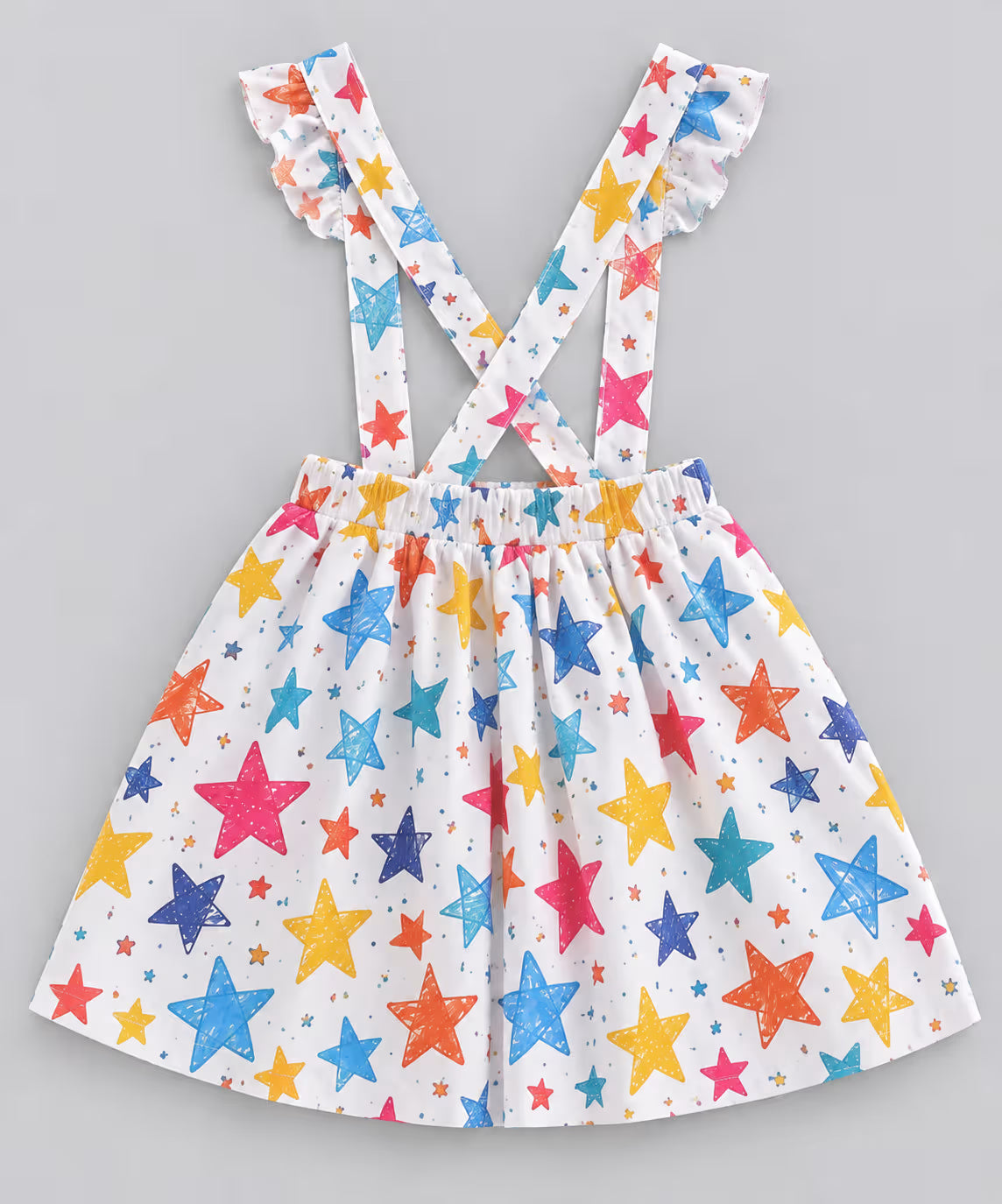 Mustard Yellow Star Print Suspender Dress Set for Girls
