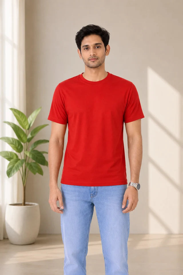 Men's Red 100% Cotton T-Shirt | 180 GSM Premium Regular Fit
