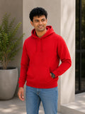 Men's premium red cotton blend hoodie, 88% cotton and 12% polyester, styled for everyday wear
