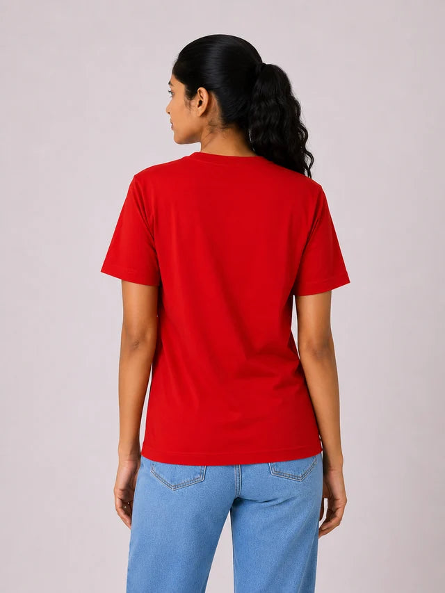 Women's 100% Cotton T-Shirt – Red | Bio-Washed Casual Tee