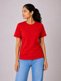 Women's red 100% cotton bio-washed T-shirt by 365BC