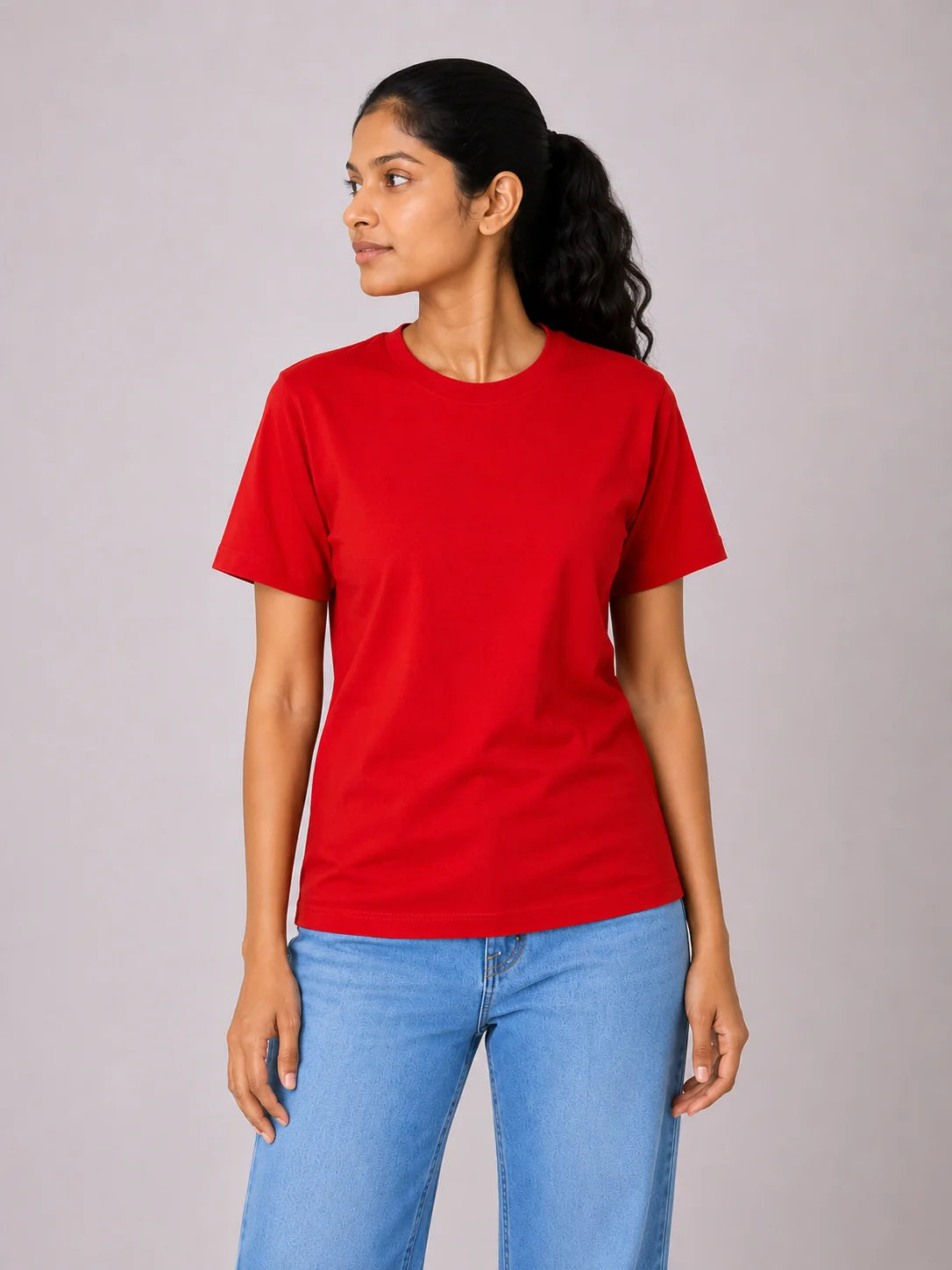 Women's red 100% cotton bio-washed T-shirt by 365BC