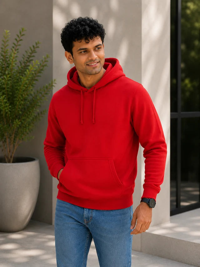 Men's Premium Cotton Hoodie – Red | Bold Winter Hoodie for Men