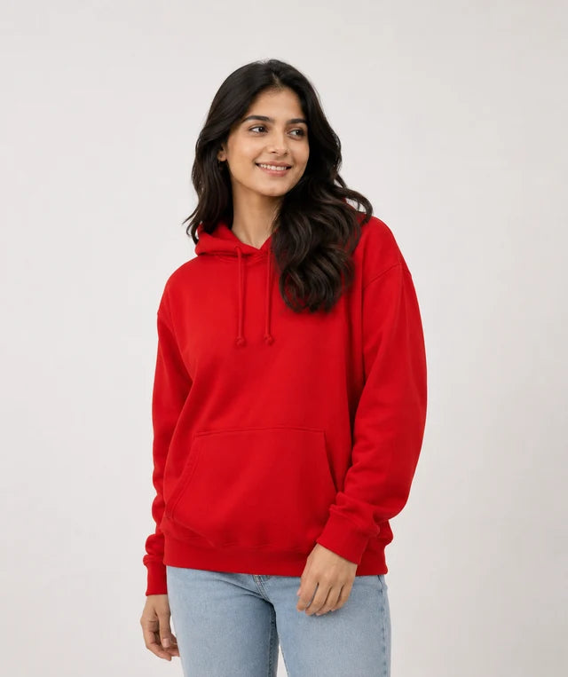 Women's Premium Cotton Hoodie – Red | Soft Cotton Hoodie for Women