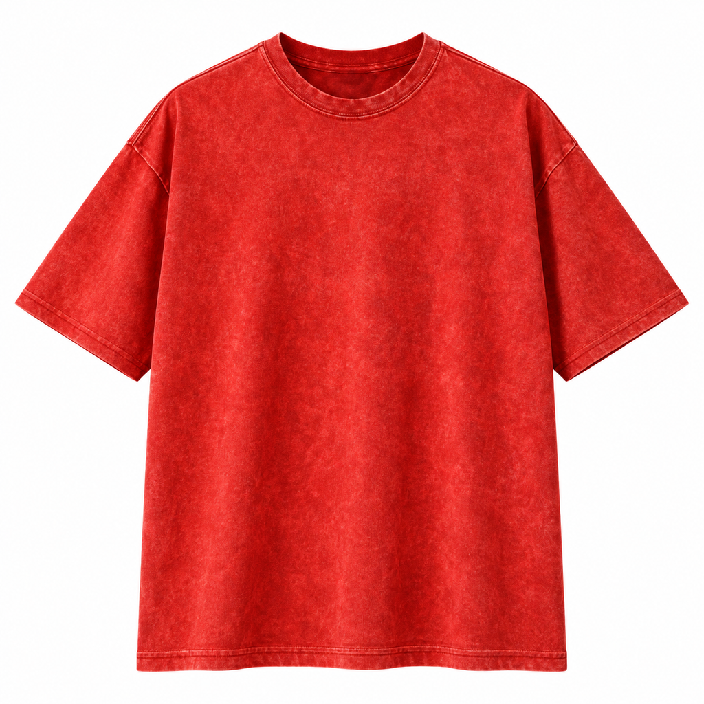 Men's Red Acid Wash 240 GSM 100% Cotton French Terry Oversized T-Shirt