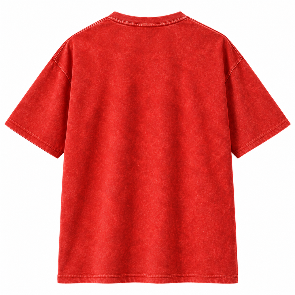 Men's Red Acid Wash 240 GSM 100% Cotton French Terry Oversized T-Shirt