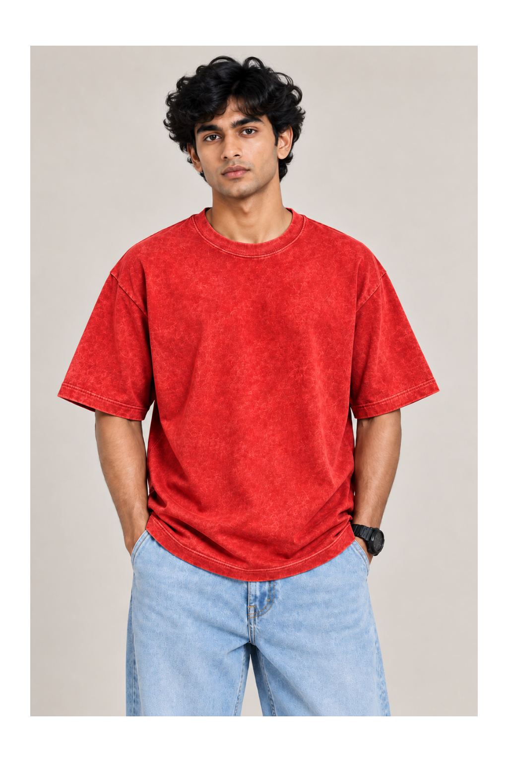 Men's red acid wash oversized cotton t-shirt by 365BC